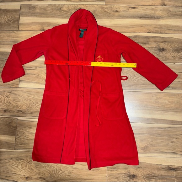 Lauren Ralph Lauren Womens Plush Robe Red Fleece Embroidered RL Size S Sleepwear - Picture 2 of 7